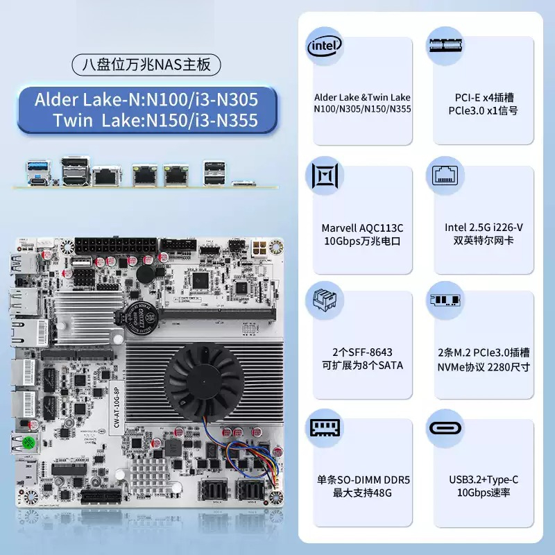 8-Bay NAS Motherboard with  N1 - огляд і ціна Nas Motherboard 8 Sata Mini Itx